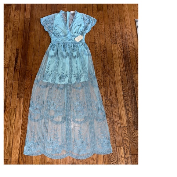NWT Altar’d State Blue Mariska Lace Maxi Dress Sz Small - Picture 1 of 16